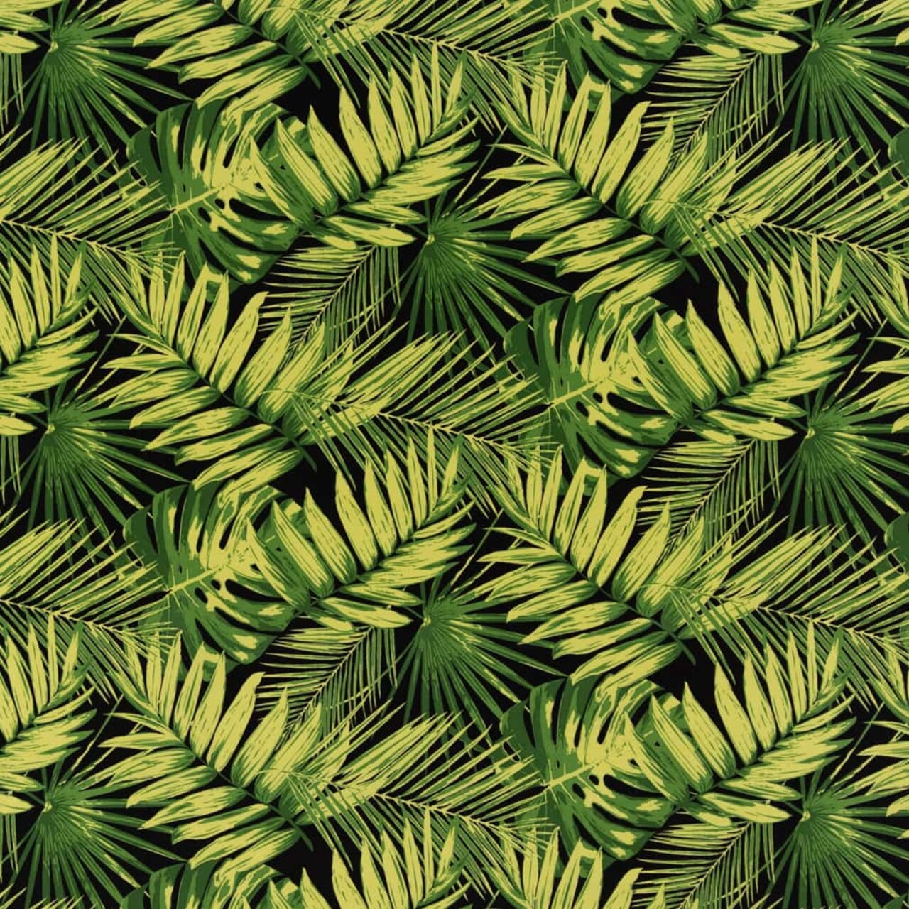 Noir - Black,Green Leaves,Tropical & Botanical Upholstery Fabric 54 Inches"